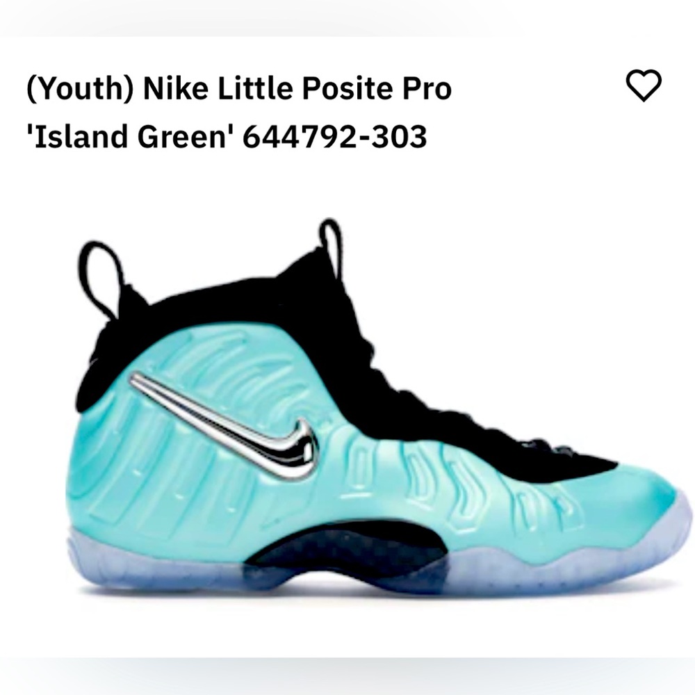 NIKE FOAM POSITE PRO ISLAND GREEN PREVIOUSLY LOVED KIDS 4.5 EXCELLENT CONDITION